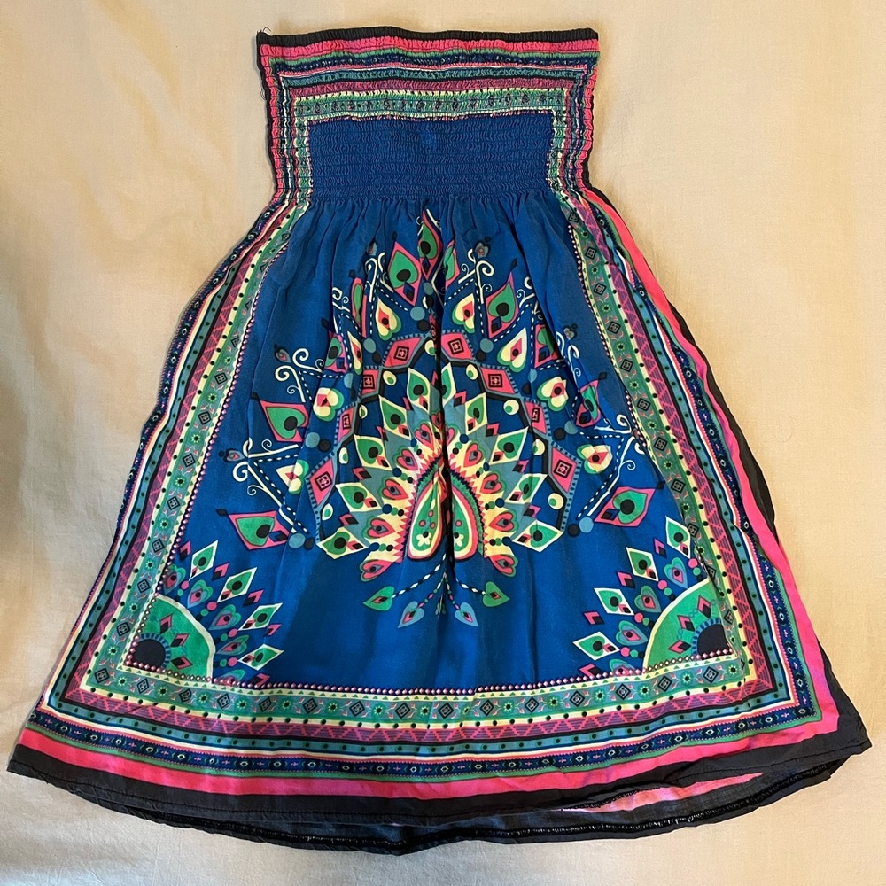 Pink & Blue Strapless Summer Dress